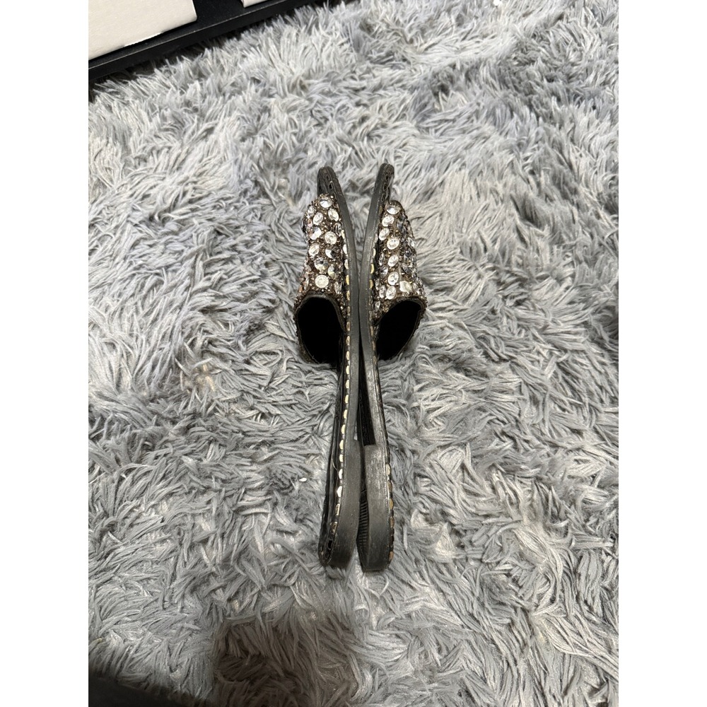 Rhinestone Slide Sandals Womens 9 Black Silver Quilted Studded Festival Bling - Picture 8 of 8